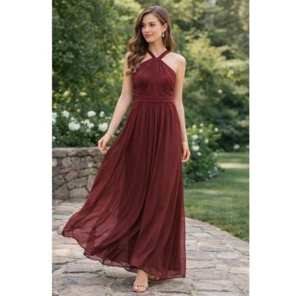 David's Bridal | Dresses | Davids Bridal Grecian Wine Halter Maxi Dress 6 Chiffon Bridesmaid Formal Gown